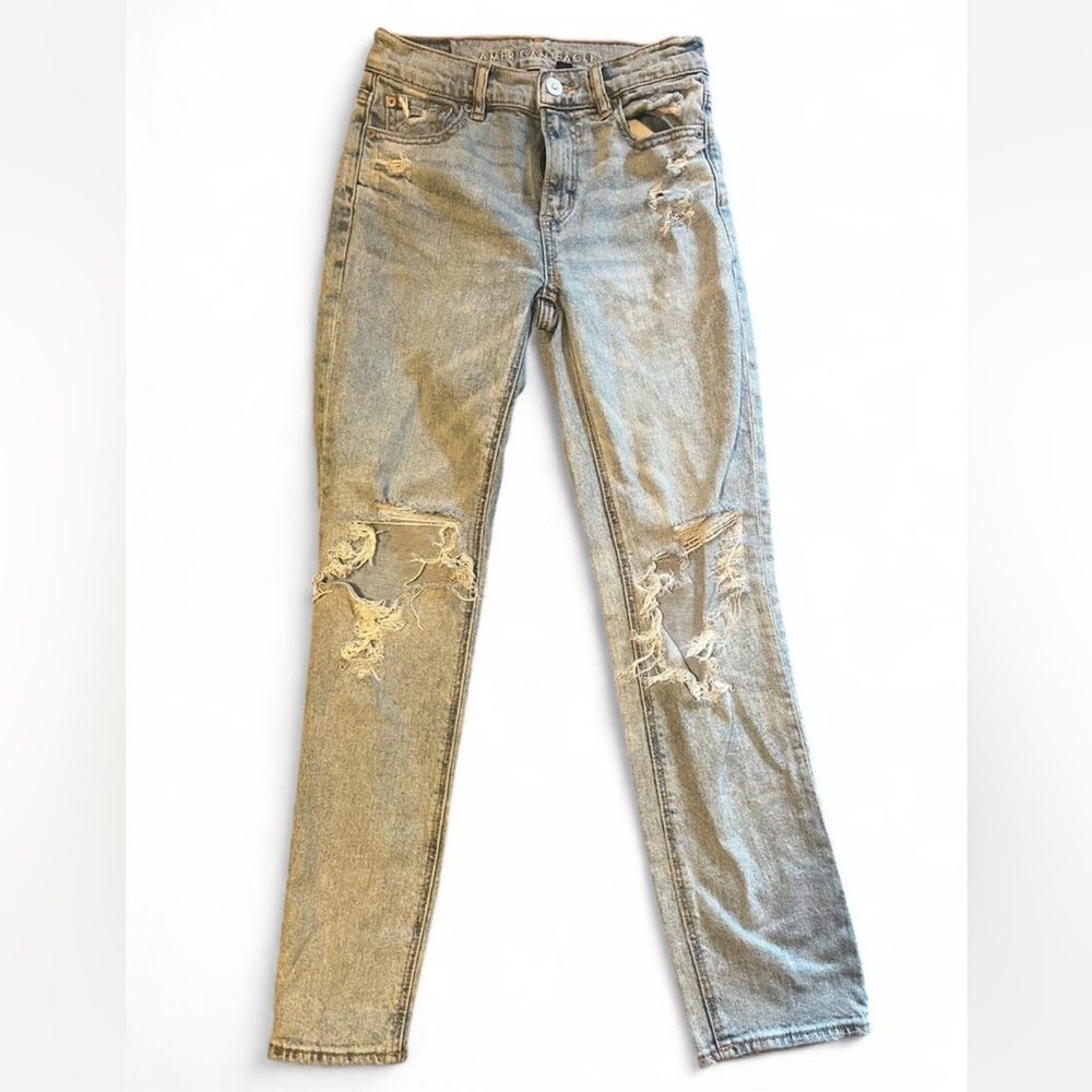 American Eagle Outfitters Ripped Light Blue Straight Leg Jeans